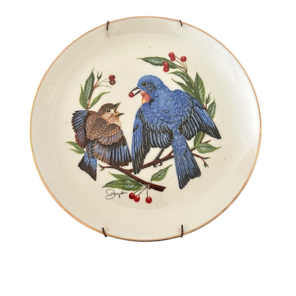 Gunther Granget The Fledgling Decorative Plate with Blue and Brown Birds